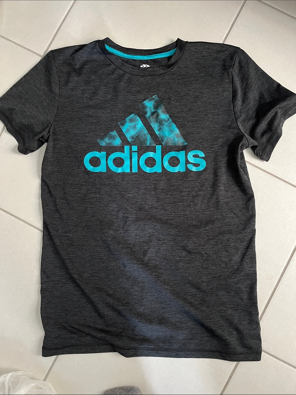 adidas Kids Charcoal Tee with Teal Logo